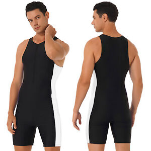 Men's One Piece Sleeveless Swimsuit Bathing Suit Training Swimwear Gym Bodysuit