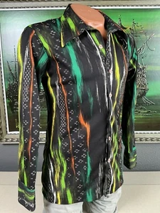 1970’s Disco Mens Dale Alan Oui Oui Black & Green Polyester Long Sleeve - M - Bild 1 von 7