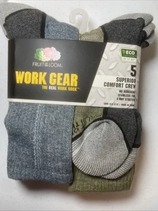 Fruit of the Loom Mens Work Gear Black Short Boot Crew Socks, 5 Pairs, Sz. 6-12 - Picture 1 of 7