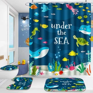 4 Pcs Bathroom Shower Curtain Sets,Kid's Shower Curtain Sets with Rugs(Bath M... - Picture 1 of 7