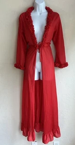 Maxi bata de nailon roja vintage años 60 70 M largo volantes glam coqueta - Imagen 1 de 11