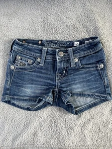 MISS ME Girls Jean Shorts Patriotic Flag Stars Stripes Sequins Distressed7 #212 - Picture 1 of 8