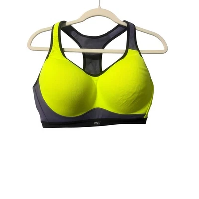 Sujetador deportivo Victoria's Secret VSX deportivo amarillo neón gris espalda deportiva 36DD Foto 1 de 3