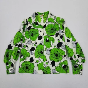 60s 70s Lee Mar Womens Collared Blouse Psychedelic Retro Mod Floral Flower Power - Picture 1 of 10