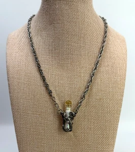 Vintage Zinn Meerjungfrau & Delfin Anhänger mit 16" Kette "Feenstaub" Glitzer KOSTENLOSER VERSAND - Bild 1 von 8