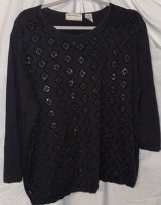 Suéter Alfred Dunner 2X Tejido Negro Tachonado Patrón Diamante Mezcla Algodón - Imagen 1 de 4