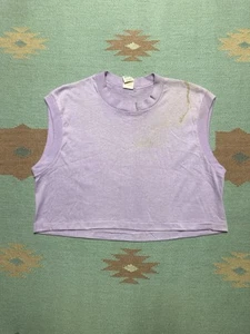 Vintage 70s 80s blank t shirt sleeveless lilac purple stained soft cropped XL - Picture 1 of 5