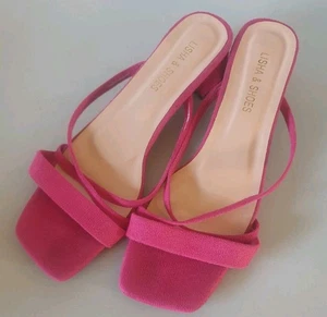 Hot Pink Cross Over Strappy Sandals Sz 43 11 Au Faux Suede Square Toe - Picture 1 of 11