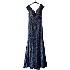 Jovani Sparkly Lace Evening Gown Size 8 Navy Mermaid Pageant Prom Wedding Dress - Picture 1 of 24