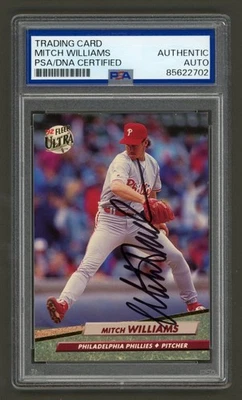 Tarjeta Fleer Ultra 1992 firmada por Mitch Williams #549 (PSA) Phillies automática Foto 1 de 2