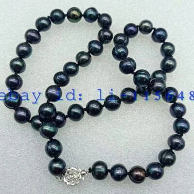 Natural Fashion Black 8-9mm Freshwater Cultured Pearl Necklace 18inch - Изображение 1 из 4