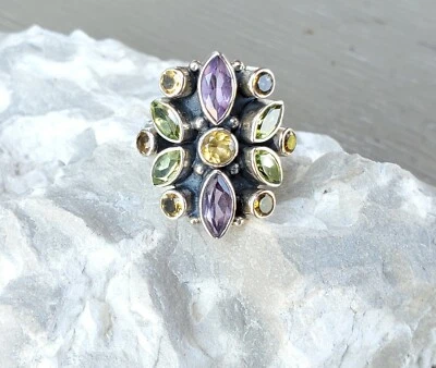 Anillo Nicky Butler Plata Esterlina 925 Amatista Multi Gema Diseñador Firmado Talla 11 Foto 1 de 4