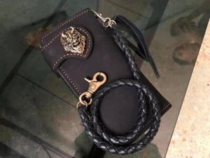 Leather Biker Wallet Chain Handmade Leather Wallet Mens Bifold Wallet Gift 550 - Picture 1 of 2