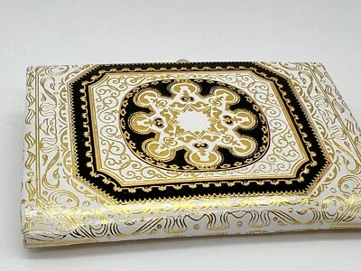 Boho Faux Leather White Black Gold Embossed Leafy Design Coin Purse Wallet - Image 1 of 4