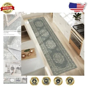 Non-Slip Faux Wool 2' x 10' Floral Rug - Perfect for Farmhouse & Bohemian Styles - Picture 1 of 9