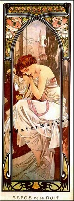 Impresión de póster vintage de la serie Night 1899 Times Of Day Art Art Deco Nouveau Mucha Art Foto 1 de 4