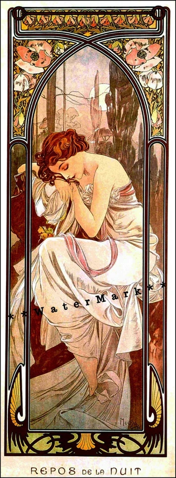 Impresión de póster vintage de la serie Night 1899 Times Of Day Art Art Deco Nouveau Mucha Art Foto 1 de 4