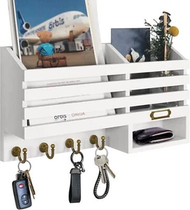 Key Holder for Wall: Easy Mounted Rack and Mail Organizer with C-White - Picture 1 of 7