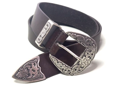 Silpada Designs Genuine Italian Brown Leather Belt Silver Metal Buckle Sz M - Image 1 of 4