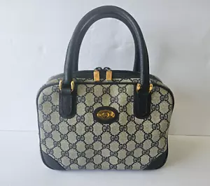Bolso Boston Doctor Pequeño Azul Marino Auténtico Gucci GG Logo Vintage - Imagen 1 de 8