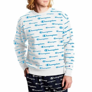 NWT CHAMPION Mens Powerblend White Solid Script Fleece Pullover Sweatshirt LARGE - Picture 1 of 3
