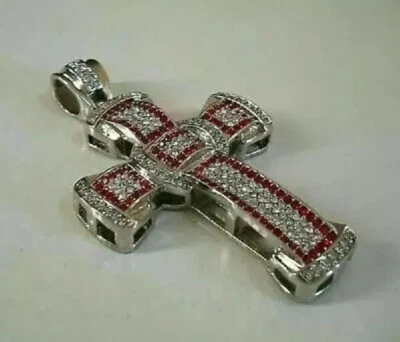 1.80Ct Round Lab Created Diamond Cross Charm Men's Pendant 14K White Gold Plated - Image 1 of 4