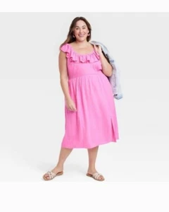 Ava & Viv Gr. 3X Damen Rosa Leinen Sommer Strand Party Coachella Kleid - Bild 1 von 8