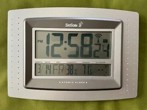SkyScan Wall Atomic Clock Silver NC Time Temperature Humidity Date Outdoor Temp - Picture 1 of 2