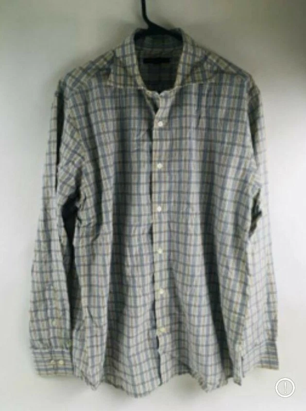 Camisa Banana Republic para hombre talla mediana azul tostado a cuadros abotonada Foto 1 de 4