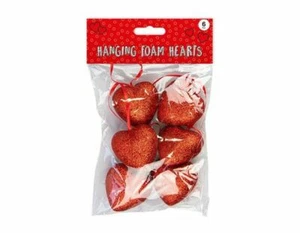Corazones de espuma colgantes de brillo rojo en cinta - DECORACIÓN DE NAVIDAD - AMOR-BODA - Imagen 1 de 2