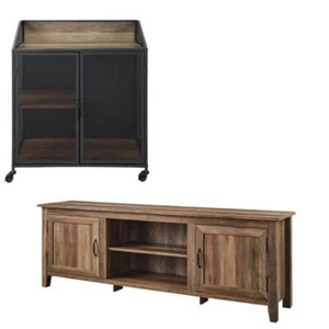 Home Square 2 Piece Living Room Set with 70" TV Stand and Bar Cabinet in Oak - Picture 1 of 18