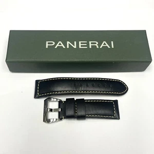 Authentic Panerai 24/22mm OEM Calf Black Stitch Strap And Tang Buckle W/ Box - Picture 1 of 6