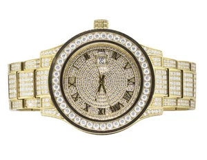 Mens Yellow Gold Plated Steel Jewelry Unlimited 45MM Cubic Zirconia Watch - Picture 1 of 11