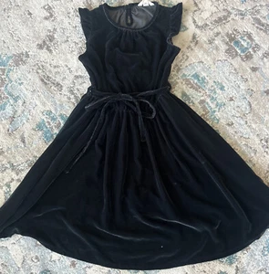 Lands End Kids Girls 6 S Midnight Velour Flutter Sleeve Holiday Dress EUC - Picture 1 of 6