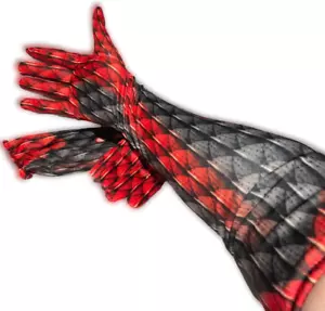 Adult DEMON LONG GLOVES Red Black Arm Sleeve Warmers Devil Costume Monster Pair - Picture 1 of 12