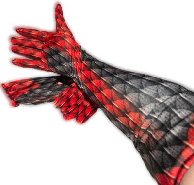 GUANTES LARGOS DEMONIO Adultos Rojo Negro Manga Brazo Calentadores Diablo Disfraz Monstruo Par  Foto 1 de 4