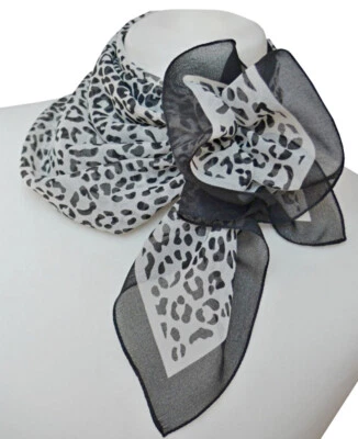 MARKENLOS leichtes Damen Nickituch Halstuch Tuch Leo Muster schwarz weiß Haarband 1269