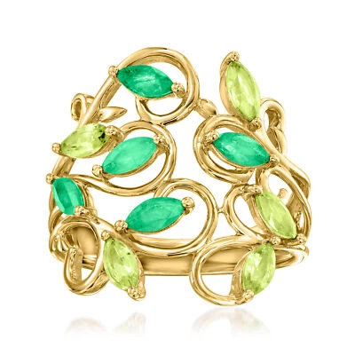 0,60 ct. t.w. Peridoto y .50 ct. t.w. Anillo de vid esmeralda en oro amarillo de 14kt Foto 1 de 4