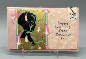 Vintage Art Deco Birthday Greeting Card, Daughter, Pink, Lined Envelope, 1920's - Bild 1 von 7