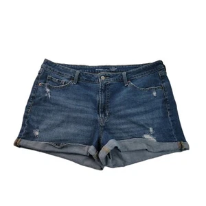 Pantaloncini jeans dritti Old Navy donna OG blu effetto invecchiato elasticizzati taglia 18 - Foto 1 di 9