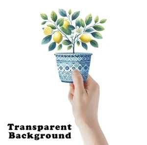 Lemon Tree in Blue Pot UV DTF Transparent Sticker / Decal - Picture 1 of 7