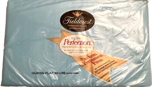 New Vintage Fieldcrest Perfection Solid Aqua Queen Flat Sheet No-Iron Percale - Picture 1 of 4