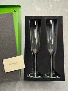 Kate Spade NY LENOX Take the Cake Toasting Flute Pair 6oz silver plate / NEW - Picture 1 of 10