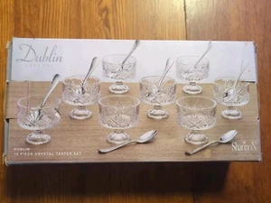 Godinger Dublin Collection 16 pc Shannon Crystal Taster Trifle Bowl *4 Spoons* - Picture 1 of 3