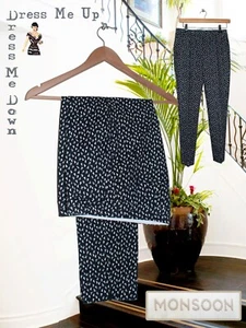 50s Style Monsoon Black Pattern Trousers Pedal Pushers Stretch Cotton Size 8 NEW - Picture 1 of 7