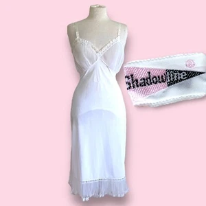 Vintage 1950s Shadowline Womens Slip Sz 34 White Crystal Pleat Antron Nylon Lace - Picture 1 of 12