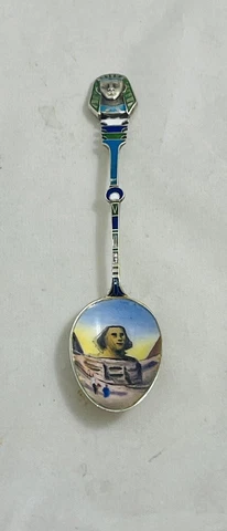 Vintage Egypt 800 Silver Enameled Souvenir Spoon King Tut spoon Cover