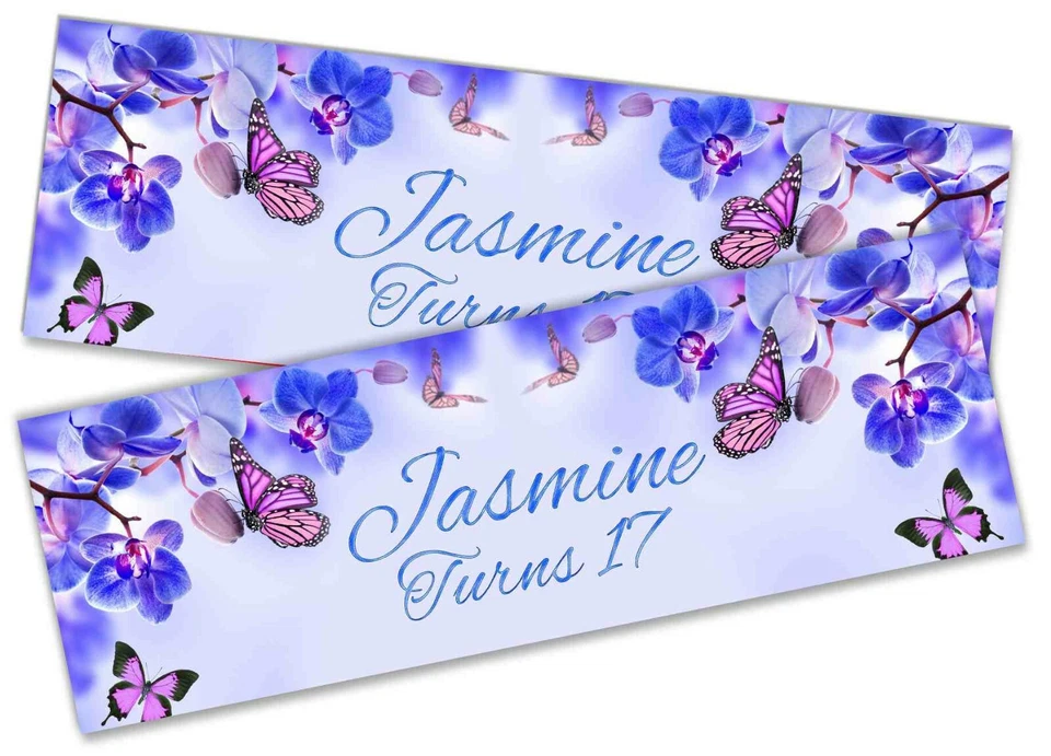  x2 Personalised Birthday Banner Butterfly Design Kids Party Decoration 84 - Image 1 of 4