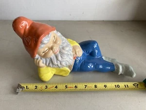 1970's Vintage Sleeping Garden Gnome Hand Painted Ceramic 12" - Picture 1 of 11