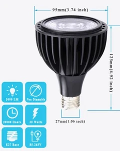 1 PCS Super bright PAR30 LED spotlight bulb 30 watt E27 base black - Picture 1 of 7